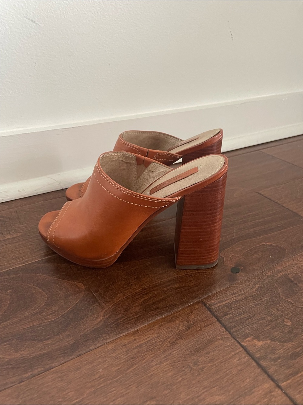 Frye Leather Open-Toe Block Heel Mules - size 5.5